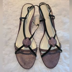 Ann Taylor snake embossed 2.5" kitten heel sandals